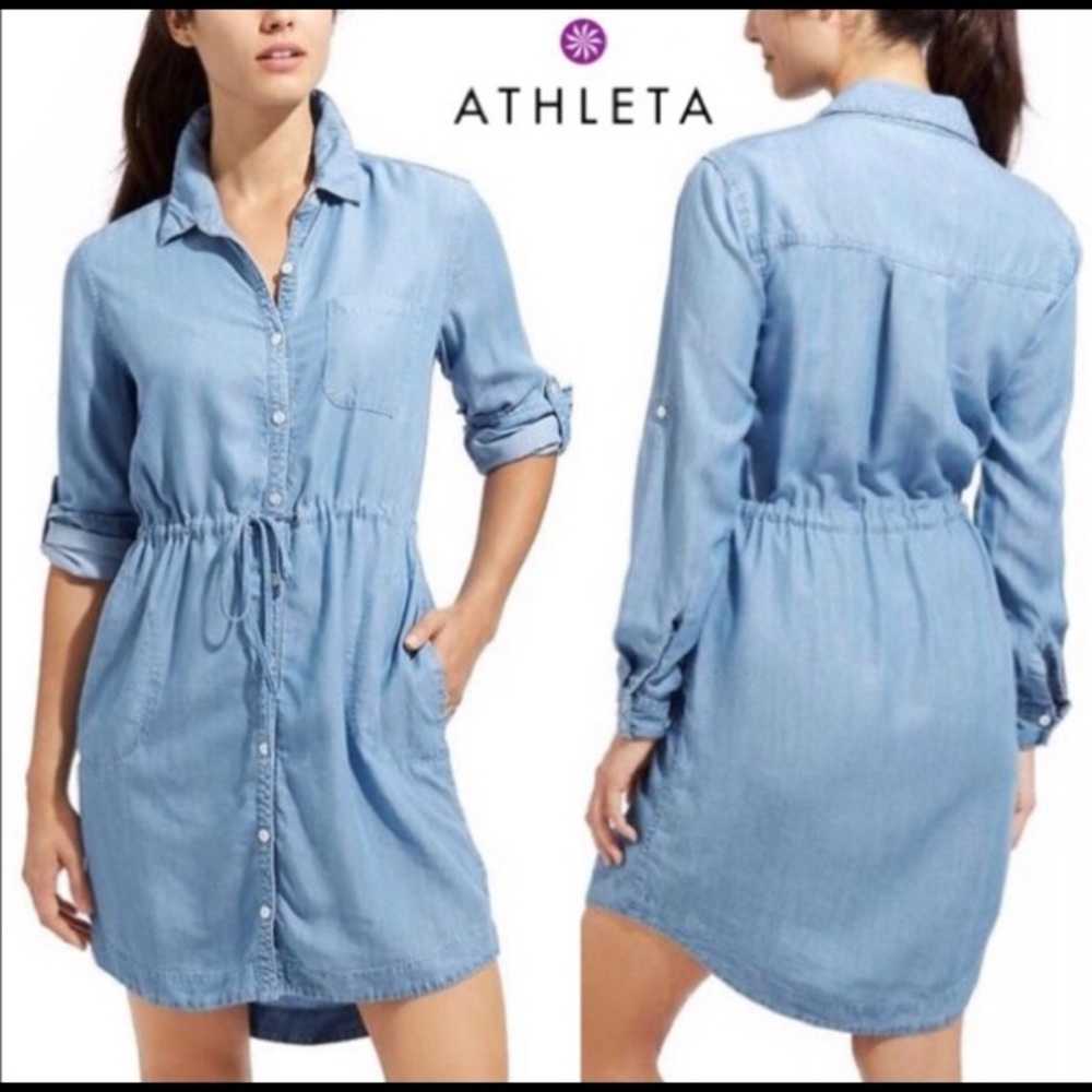 NWT ATHLETA | Chambray Denim Button-up Shirt Dress - Picture 2 of 7